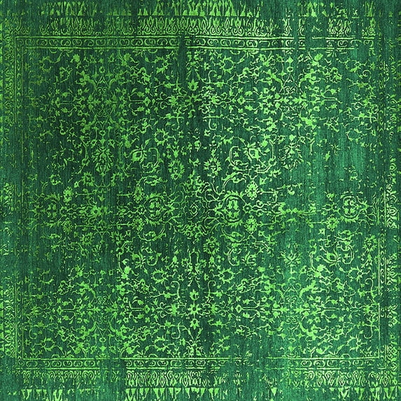 Ahgly Company Machine Washable Indoor Square Oriental Green Industrial Area Rugs, 7' Square