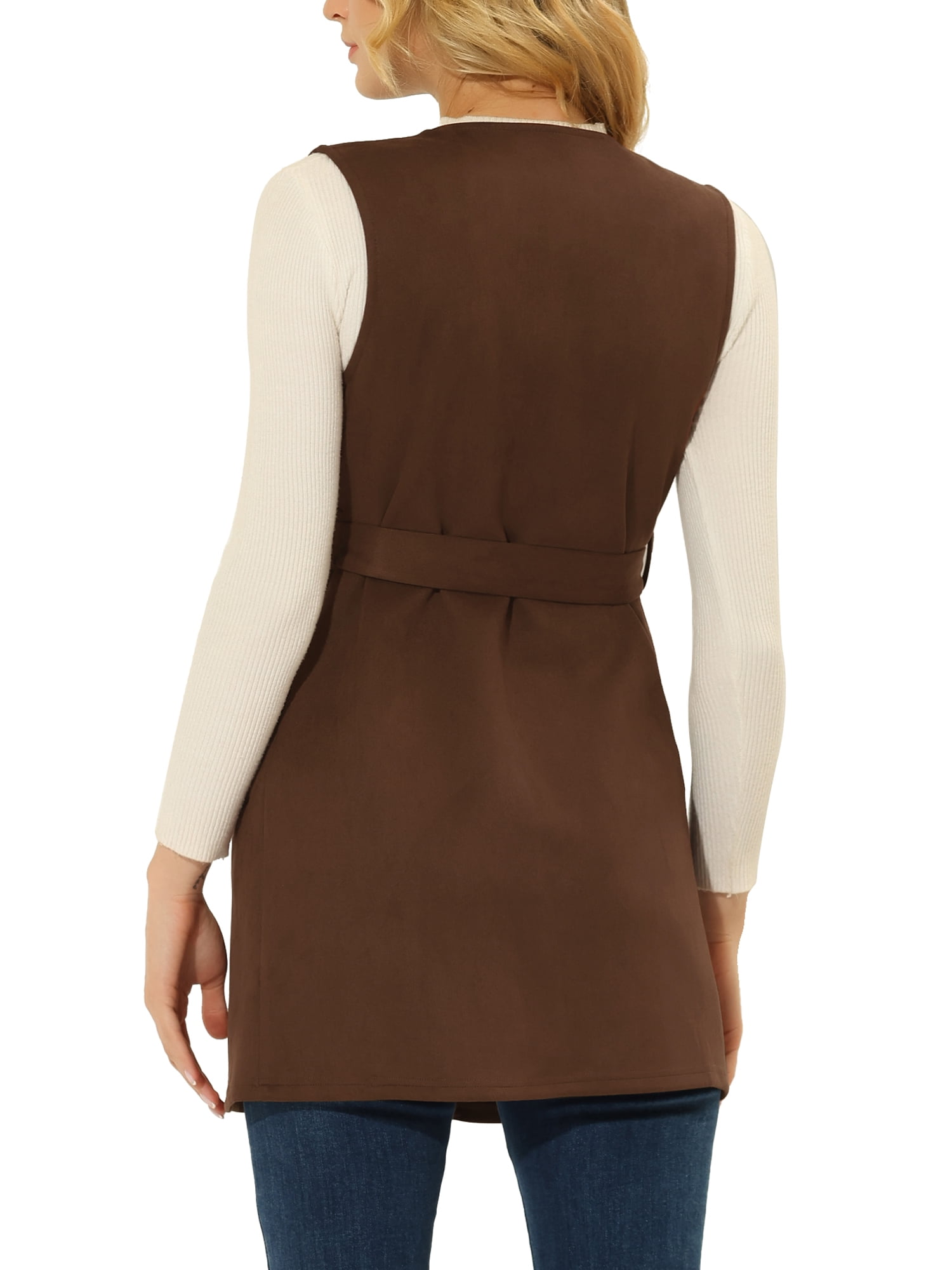 DARING DIVA Women's Suede Lapel Collar Tie Waist Blazer Jackets XL Brown