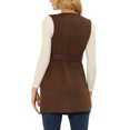 thumbnail image 3 of INSPIRE CHIC Women's Vest Faux Suede Sleeveless Belt Waist Open Front Long Vest Blazer XS Brown, 3 of 6
