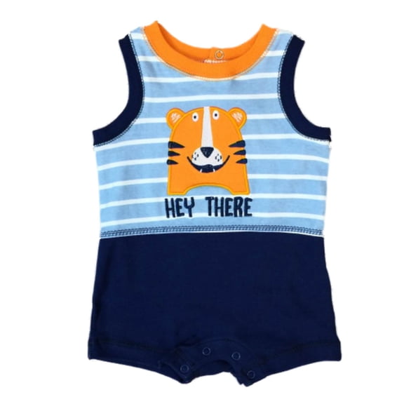 Infant Boys Hey There Bodysuit Baby Outfit Blue Stripe Tiger Cat Romper