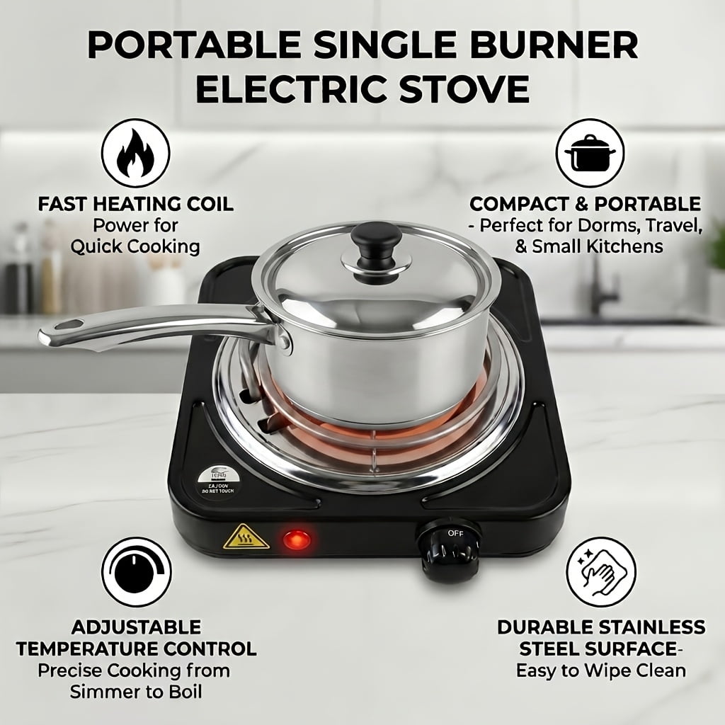 AORAN Portable Single Burner Electric Cooktop with Plug, Countertop Induction Hob, Compact Hot Plate, Efficient Cooking, Temp Control, Indicator Light, Easy-Clean Stove for Home, Kitchen, Outdoor