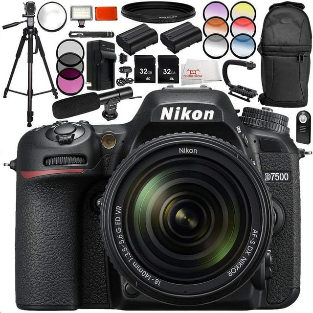 Nikon D7500 DSLR Camera with 18-140mm Lens 16PC Accessory Bundle – Includes 2x 32GB SD Memory Cards + 2x Replacement Batteries + MORE - International Version (No Warranty)
