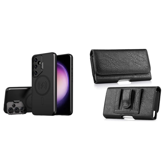 Bolt Alloy Series Case for Samsung Galaxy S24 Plus with Glass Screen Protector, Belt Clip Holster Carrying Pouch - Stealth Black
