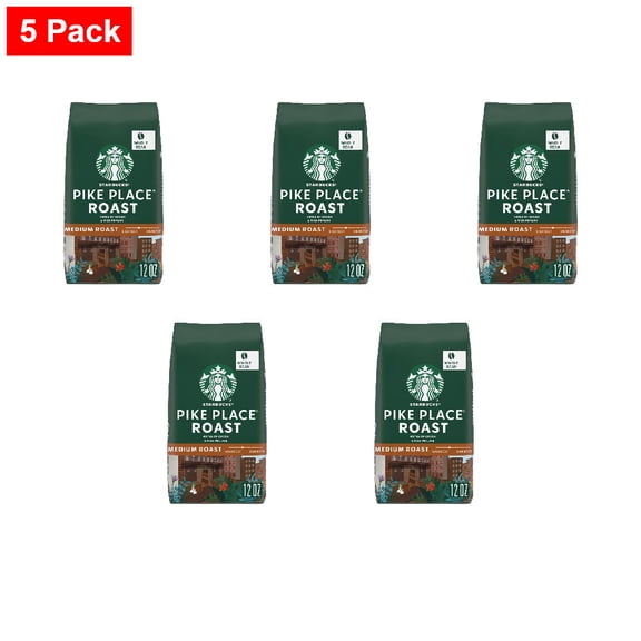 Starbucks Pike Place Medium Roast Whole Bean Coffee 12 oz - 5 Pack
