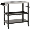 thumbnail image 1 of Outdoor BBQ Grill Cart with Stainless Steel Top, 3-Tier Mobile Kitchen Bar Cart with Wheels, Spice Rack & Hooks, 39" L x 19.7" W x 33.9" H Black Prep Table for Patio & Backyard, 1 of 7