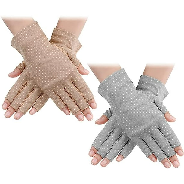 2 Pairs Sunscreen Fingerless Gloves Ladies Anti Slip UV Protective Mittens  for Wrist Sun Protection Glove Summer Outdoor Driving Cycling Driving Gloves  