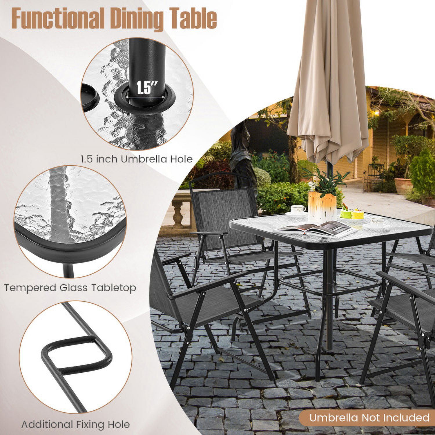 Aimee Lii Patio Dining Set for 4 with Umbrella Hole, Outdoor Patio Furniture, Gray