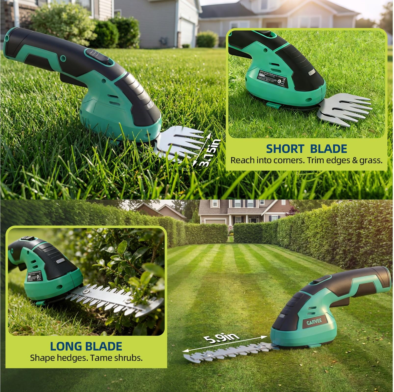 Memoryfield 2-in-1 Cordless Grass Shear & Hedge Trimmer, 7.2V Electric Handheld Shrub Trimmer, Rechargeable Lithium-Ion Battery, Type-C Charging Cable Included