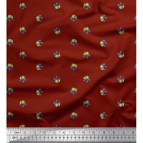 Soimoi Japan Crepe Satin Fabric Frog Animal Print Sewing Fabric Yard 42 Inch Wide