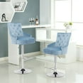 thumbnail image 3 of Foredo Velvet Swivel Bar Stools Set of 2, Modern Adjustable Bar Stools with Button Tufting and Pull Ring, Kitchen Counter Square Island Bar Stool, Light Blue, 3 of 8