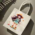 thumbnail image 2 of Charming Young Girl Illustration Tote Bag - Canvas Multifunctional Reusable Shopping Bag for Parties Travel & Everyday Use, 2 of 6