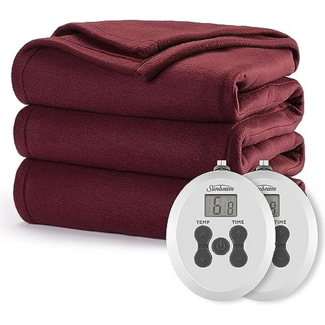 Sunbeam Quilted Fleece Heated Blanket 10Heat Settings Auto Off Queen