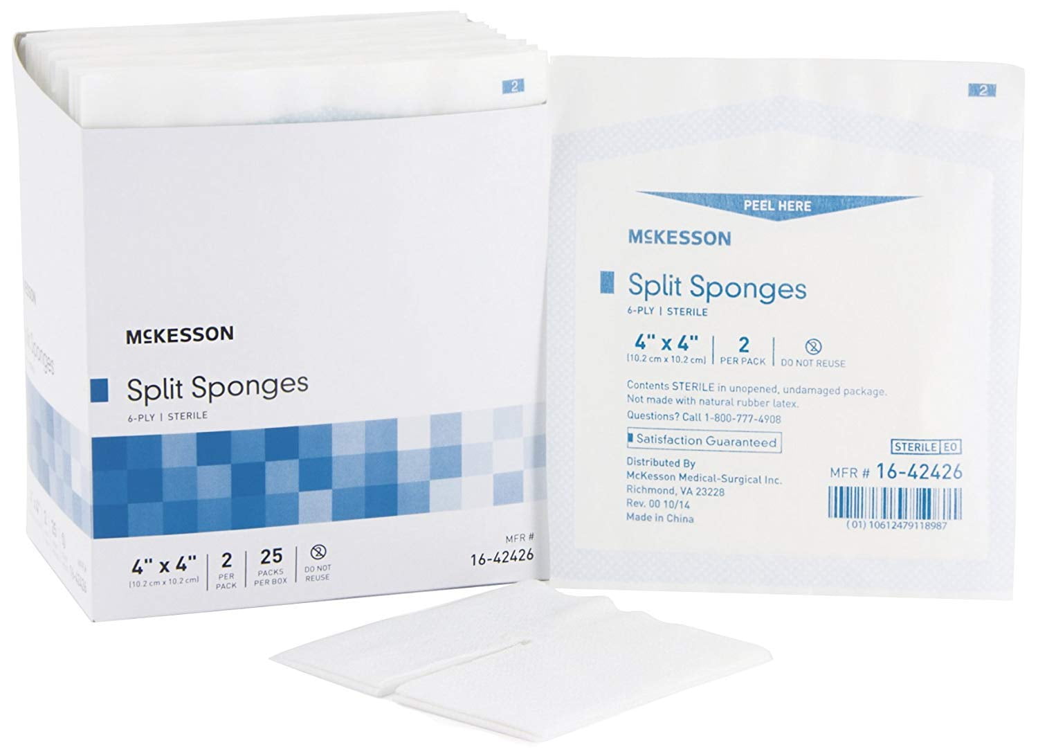 McKesson Performance Plus Gauze Drain Split Sponges 4 in. X 4 in. 6Ply