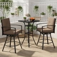 thumbnail image 3 of Demi Bonn 3 Pieces Patio Swivel Bar Set with Soft Cushions and Umbrella Hole, Outdoor Bistro Sets Accent Furniture for Yard, Garden, Brown, 3 of 8