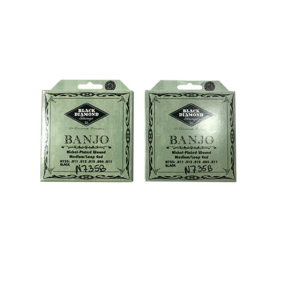 Black Diamond Banjo Strings 2-Pack 5-String Medium Loop End Black Coated