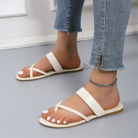 

HIBRO Ladies Fashion Solid Color Bow Knot Clip-On Beach Casual Flat Sandals
