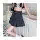 thumbnail image 2 of Falda corta de mezclilla para mujer, cinturón, línea A, cintura alta, dobladillo con volantes, falda corta plisada de moda, negro, gris, M, 2 of 8