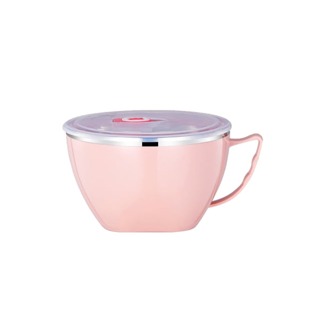 Inteprter Cuenco para fideos de acero inoxidable, caja aislante para el almuerzo, a prueba de fugas, con tapa, caja para comida, utensilio para Mostrada Rosa 900ML