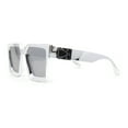 thumbnail image 3 of Showy Metallic Plastic Colorful Mirror Lens Rectangle Mob Horn Rim Sunglasses Silver Mirror, 3 of 4