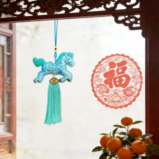 CaiYueKe Chinese Horse Year Sachet Embroidered Hanging Ornament for Door Wall Decor Car Pendant Home Blessing Decoration Festival Gift Holiday Celebration Traditional Craft