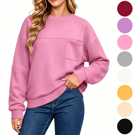 Nugftut Womens Sweatshirts Crewneck Long Sleeve Casual Shirts Soft Loose Pullover