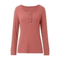 thumbnail image 4 of Women's Long Sleeve Henley T-Shirts 2025 Fall Button Down Scoop Neck Ribbed Knit Tops Casual Basic Slim Fitted Outfits Clothes, 4 of 6