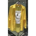 thumbnail image 2 of Vinsonshop Women's Lightweight Sheer Chiffon Blouse Long Sleeve Button Down Loose Fit Casual Summer Shirt Oversized Flowy Solid Color Work Top Yellow L, 2 of 4