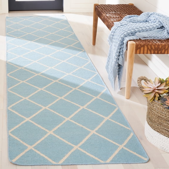 Safavieh Dhurries Victor Geometric Runner Rug, Light Blue/Ivory, 2'6" x 10'