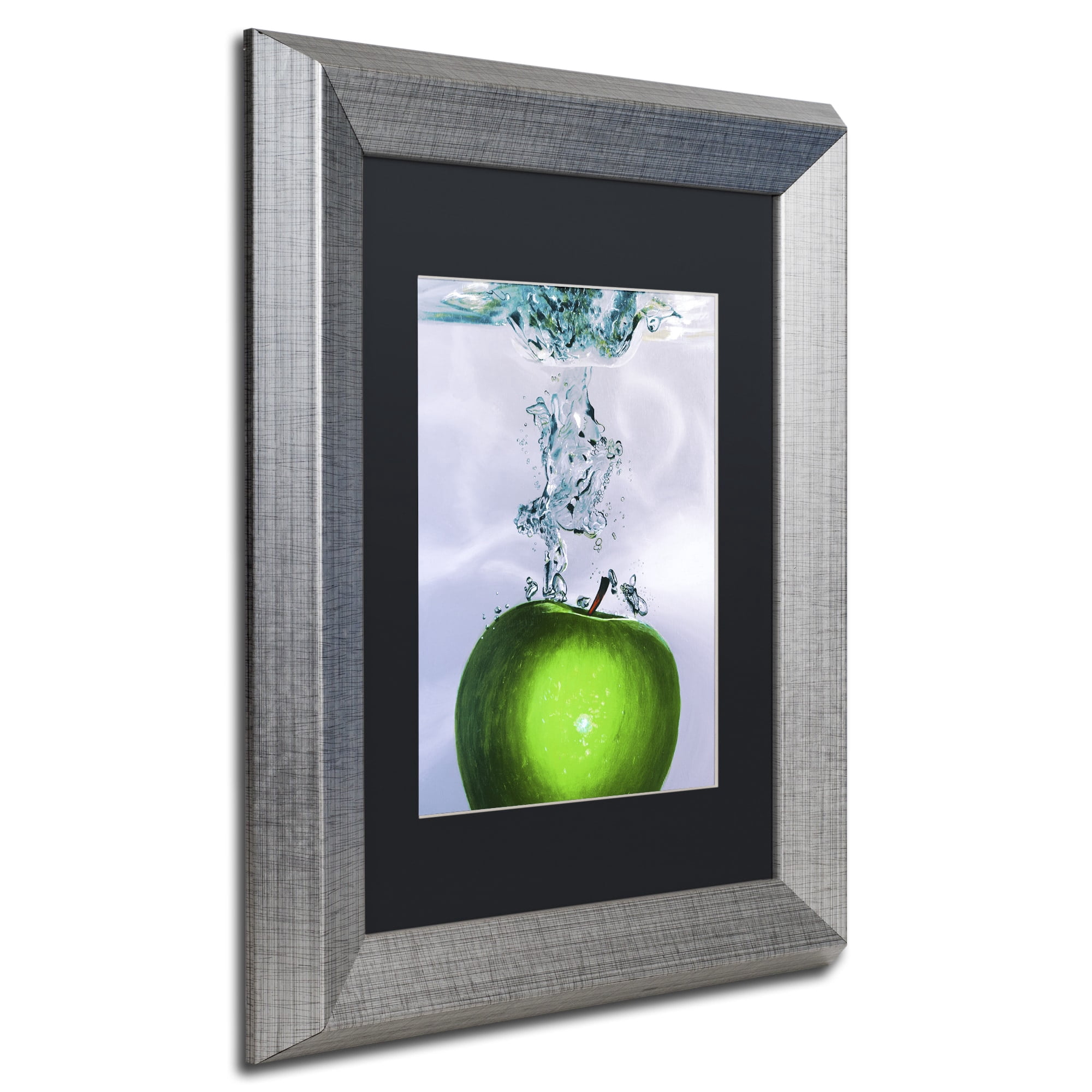 Trademark Fine Art "Apple Splash II" Canvas Art by Roderick Stevens Black Matte, Silver Frame