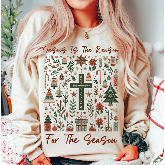 Jesus Is the Reason Sweatshirt, Christian Christmas Crewneck, Boho Holiday Faith Shirt for Women