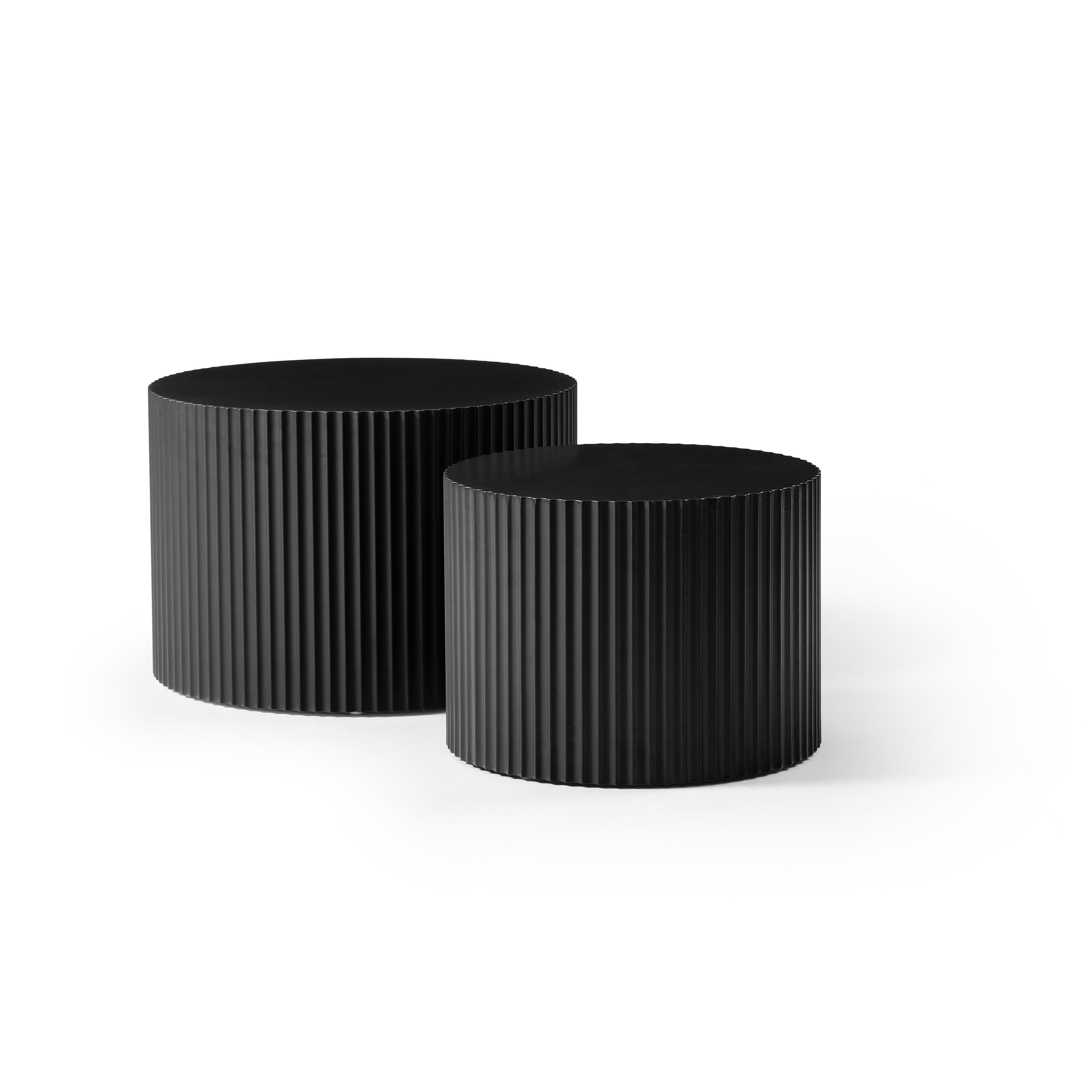 Noble House Nesting Round Coffee Tables, Modern MDF Handcrafted Relief for Living Room, Matte Black, Set of 2