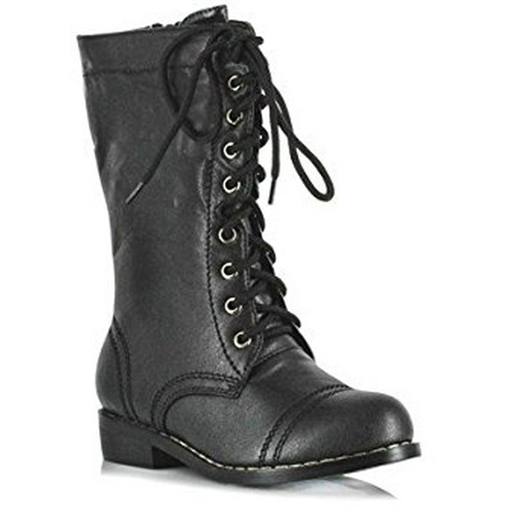 Ellie Shoes Kids Superhero Mid Calf Black Lace Up Combat Boots