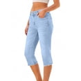 thumbnail image 3 of Denim Capris for Women Casual Trendy Tummy Control Mid Rise Stretch Jeans Summer Distressed Curvy Pants with Pockets Light Blue 2XL, 3 of 5