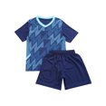 thumbnail image 3 of Zaldita Kids Boys Football Uniform Soccer Jersey V Neck Short Sleeve T Shirt Tops with Drawstring Dark Blue M, 3 of 7