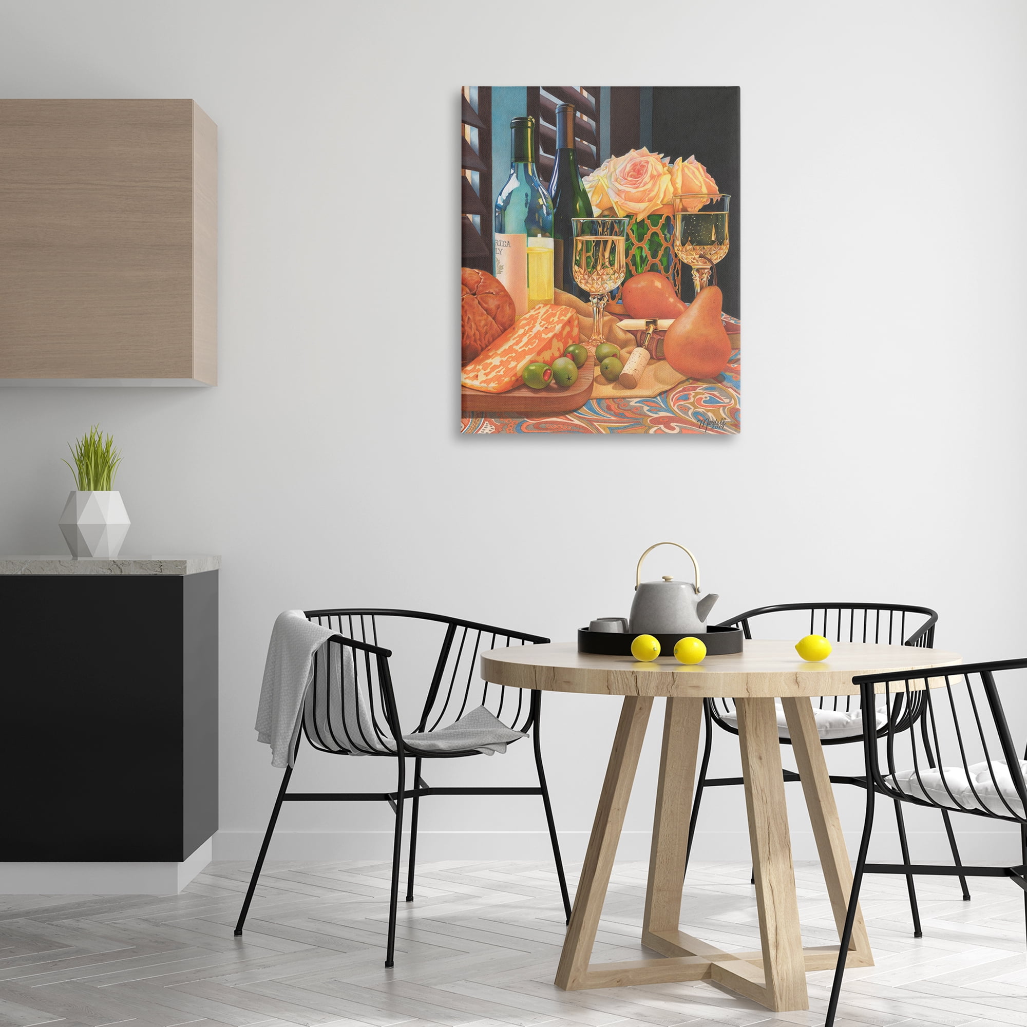 Stupell Industries Romantic Wine & Cheese Food & Beverage Painting Gallery Wrapped Canvas Art Print Wall Art, 30 x 40