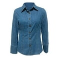 thumbnail image 4 of Womens Long Sleeve Shirts Tops Denim Casual Button Down Fashion Stretch Fall Clothes for Women Tees Blouses Blue M, 4 of 4