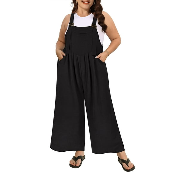 CASSIE LIZ Jumpsuit for Women Plus Size Adjustable Strap Dressy Fall Casual Sleeveless Wide Leg Winter Knit Overalls Outfits Clothes with Pocket (XL-5XL)