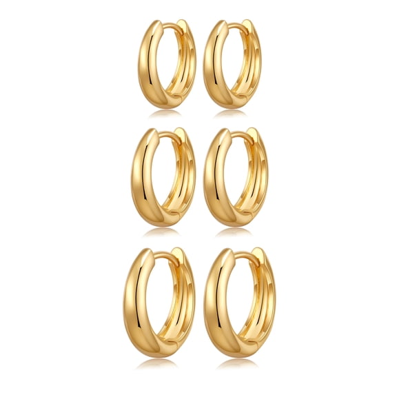 Gold Hoop Earrings for Women - 14k Plated Small Set, Hypoallergenic Huggie Cartilage Earrings, Chunky Stack Non-Tarnish