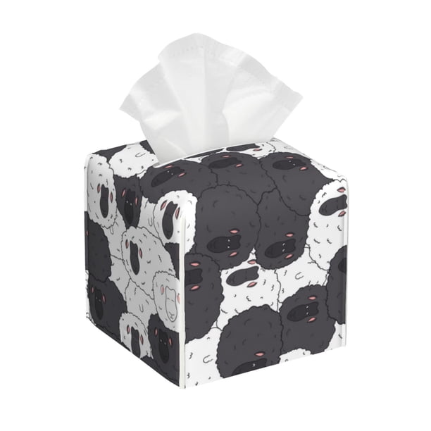 Fotbe Black And White Sheeps Porta Pañuelos Decorativo de Cuero, Caja Cuadrada Moderna para Pañuelos Faciales, Organizador y Dispensador 5x5x5''