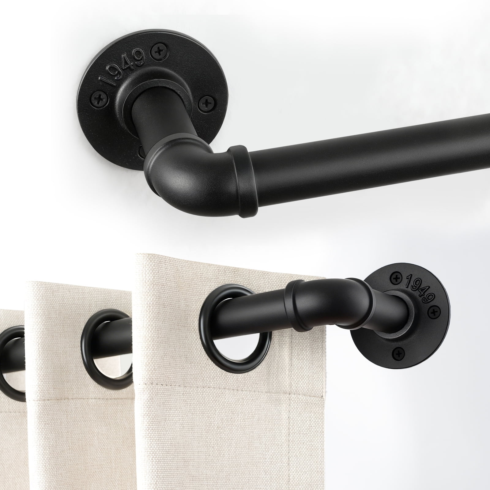 1 Inch Industrial Curtain Rods for Windows , Blackout Wrap Around Curtain Rod, for Indoor and Outdoor, Simple Design, 72 to 144 Inches, Black
