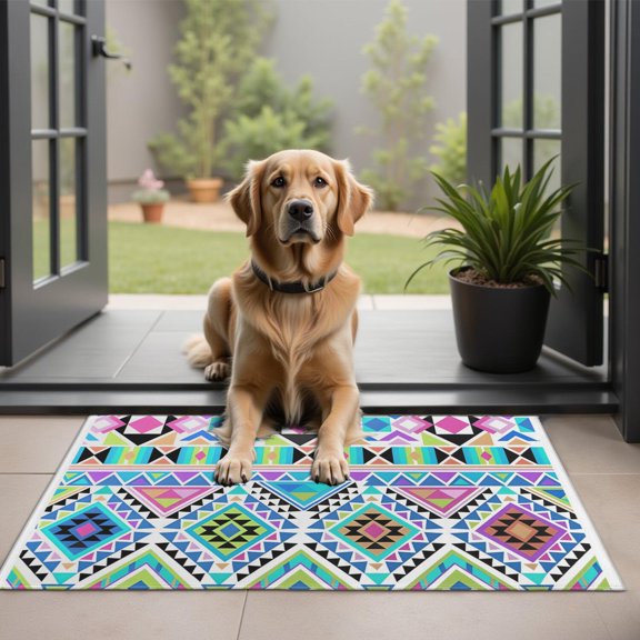 Bohemian Retro Floral Non-Slip Entryway Door Mat,Boho Indoor Decor Durable Low Plush Door Mat,Washable Welcome Rug for Patio Hallway Home Decor 20x32 Inches