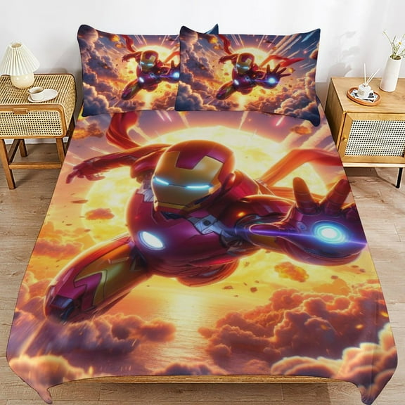 Iron Man 3-piece Bedding Set Twin Size,Kids Bedding Include Bed Duvet Cover and Pillowcases for Girls Boys Women Men