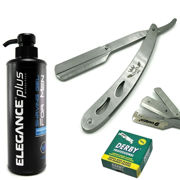 BARBER CUT THROAT SHAVETTE STRAIGHT RAZOR ELEGANCE EARTH SHAVING GEL 100 BLADES