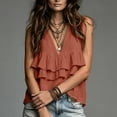 thumbnail image 5 of CYMMPU Women's Deep V Tiered Multi Ruffle Sleeveless Linen Tank Top, Flowy Loose Fit Boho Vacation Camisole Brown XL, 5 of 6