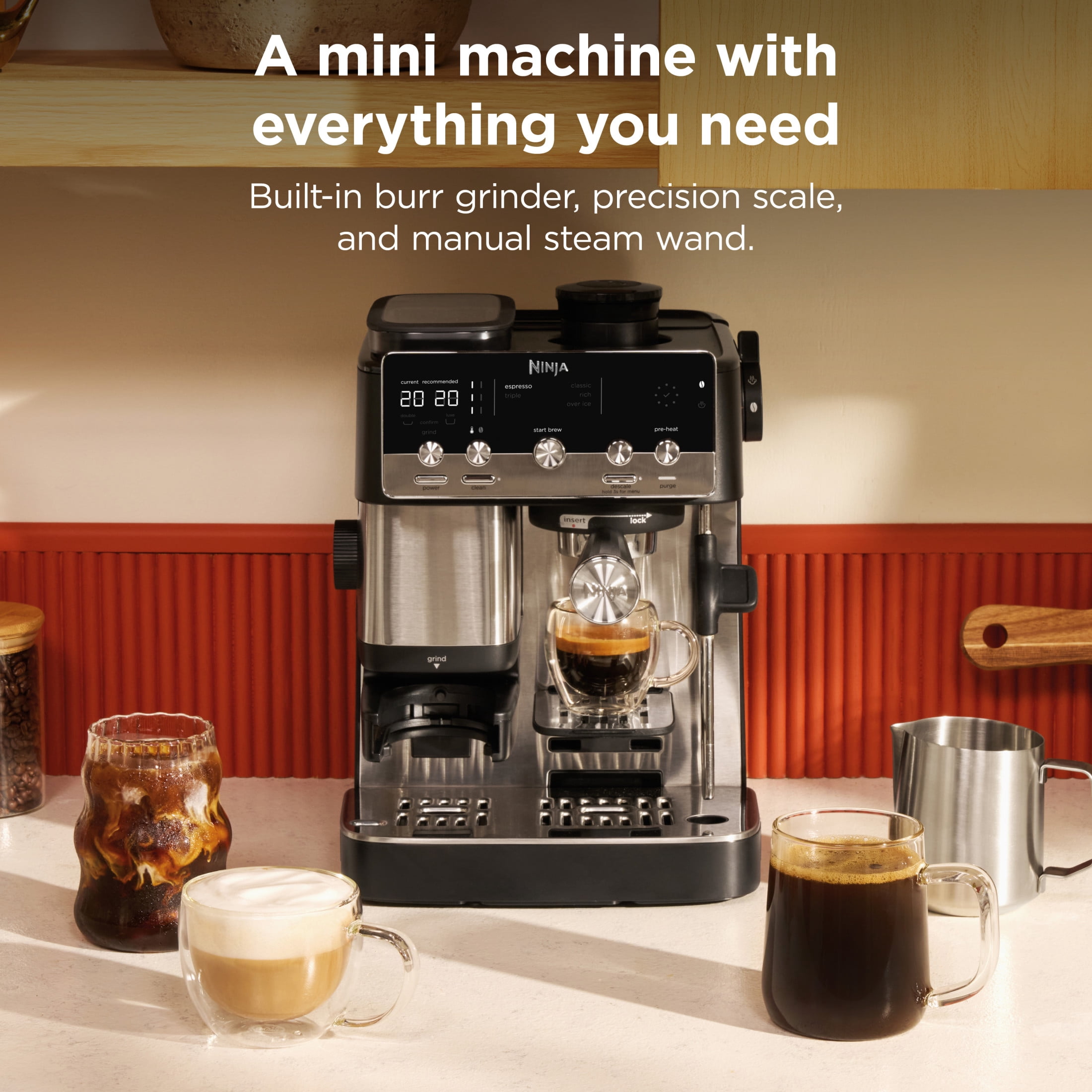 Ninja Luxe Café Mini Espresso Machine & Drip Coffee Maker with Built-in Grinder, Precision Scale & Manual Steam Wand for Lattes, Cappuccinos & More, ES301 Black