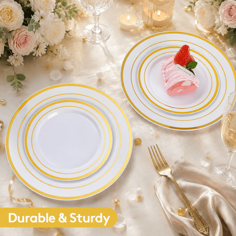 Goodluck Disposable Plastic Plates, 200 Count Gold Rim photo 7