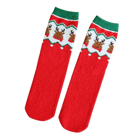 Socks for Women Printed Coral‑fleece Indoor Slipper Socks Running Socks Red