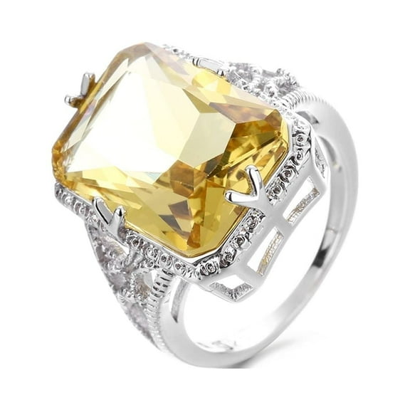 18K White Gold Plating Citrine Crystal Vintage Ring