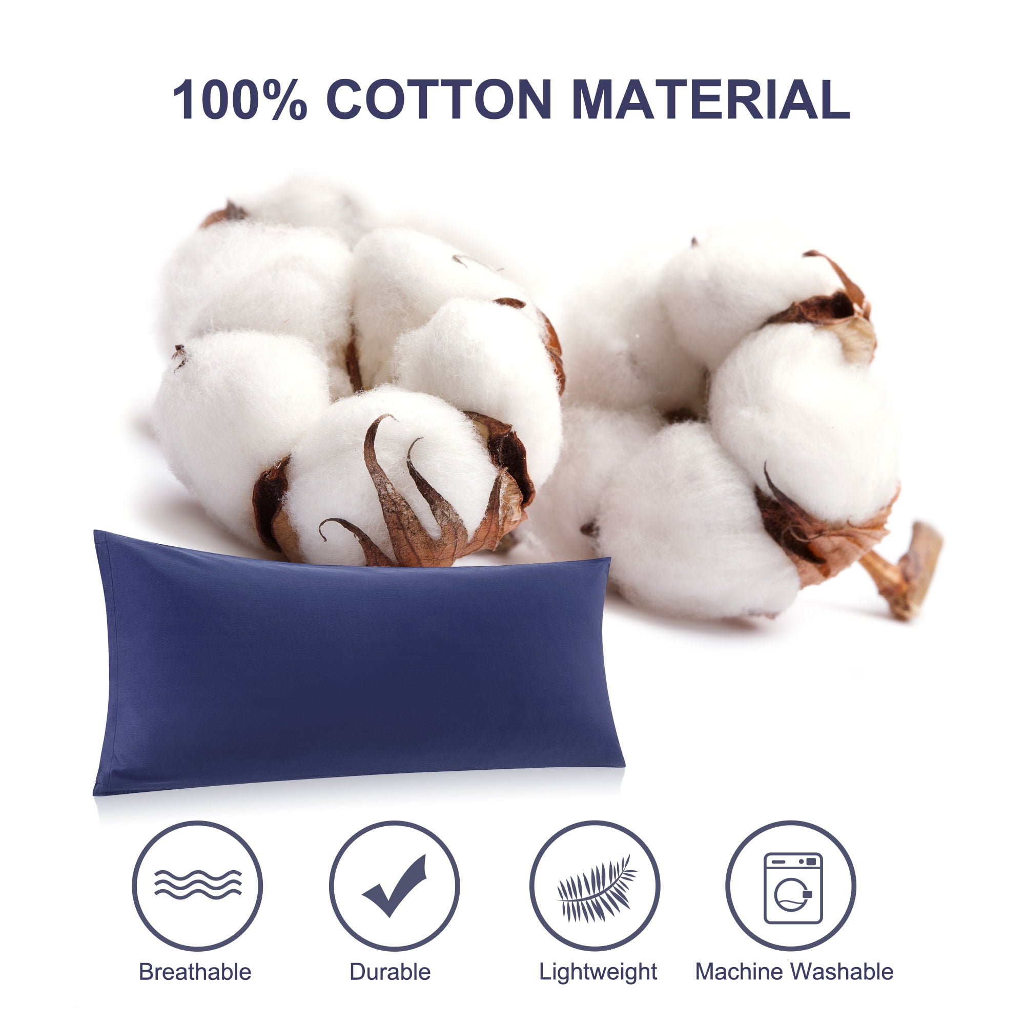 Unique Bargains Cotton Zipper Closure Breathable Body Pillowcase Navy Blue 20"x54"