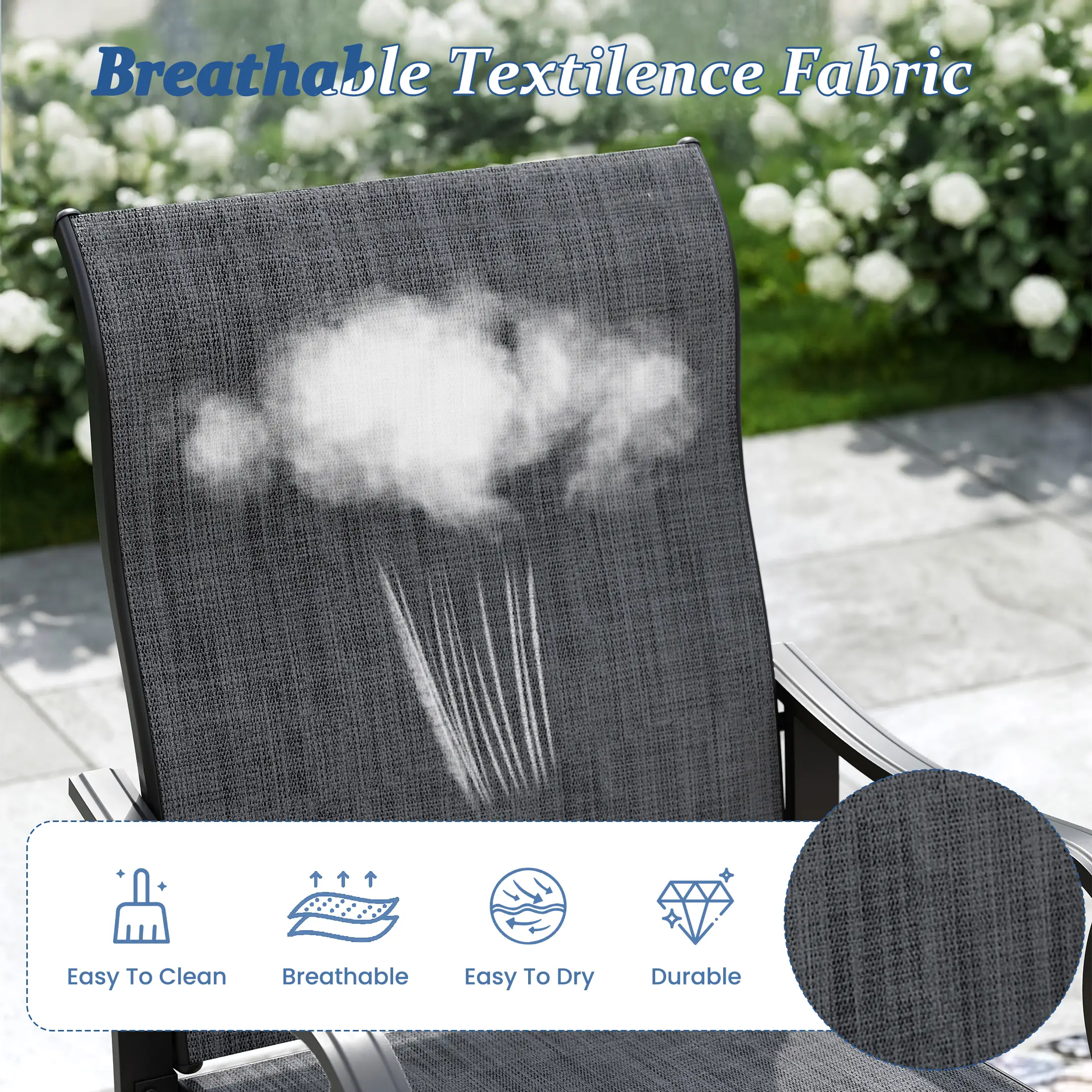 Techmilly Patio Chairs Set of 4, Outdoor Dining Chairs High Back with All Weather Breathable Textilene, Metal Frame for Lawn Garden Backyard Deck, Dark Grey